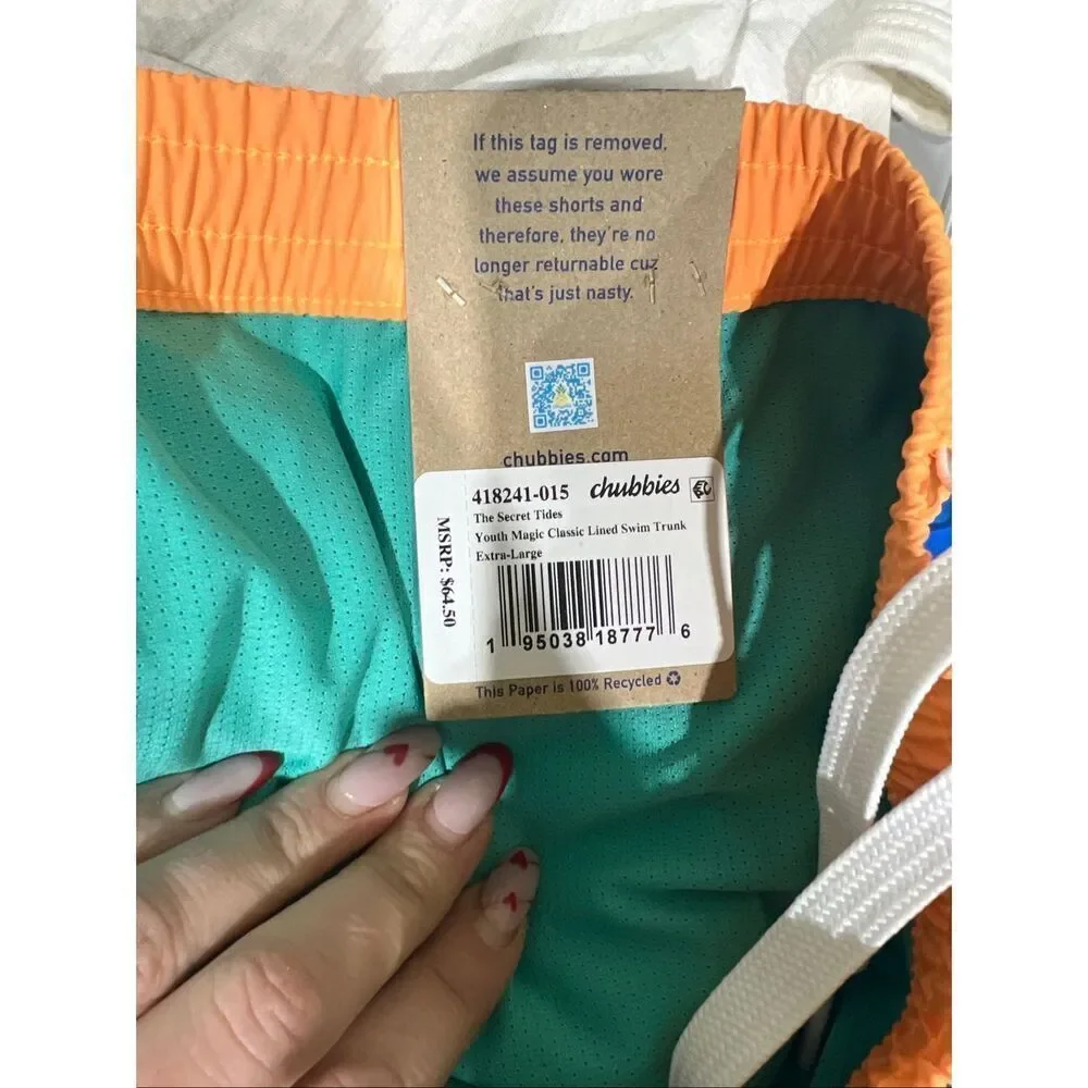 Chubbies The Secret Tides Youth Magic Classic Mesh Lined Swim Trunks Sharks XL